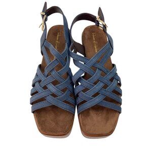 *House Of Harlow Georgia Sandals Womens 8 Denim Blue Strappy Wedge Boho Festival